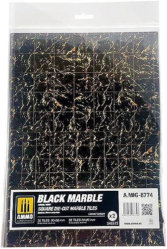 Carreaux de marbre ronds découpés noir Ammo by MIG pour atelier maquettisme