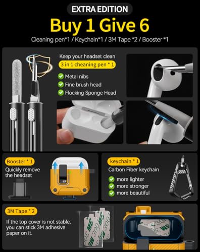 Image of Pohgelan for AirPods 4 Case with Safety Lock-Yellow | Carbon Fiber Texture Cover,Magnetic Automatic Lock with Cleaning Kit&Keychain,Compatible with Magsafe
