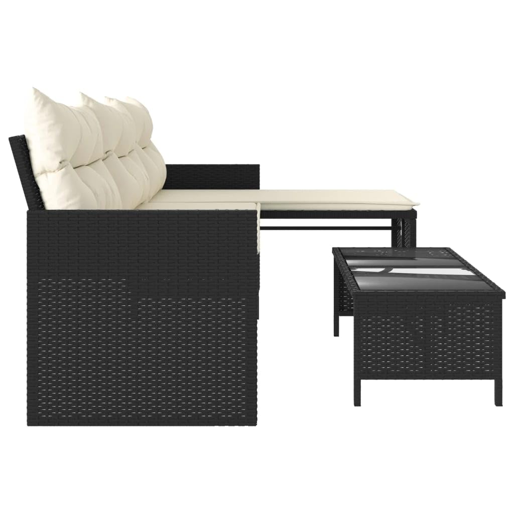 vidaXL Gartensofa in L-Form mit Tisch Kissen, Outdoor Sofa Terrassensofa, Garten Sofagarnitur, Gartenmöbel Sitzgruppe, Schwarz Poly Rattan