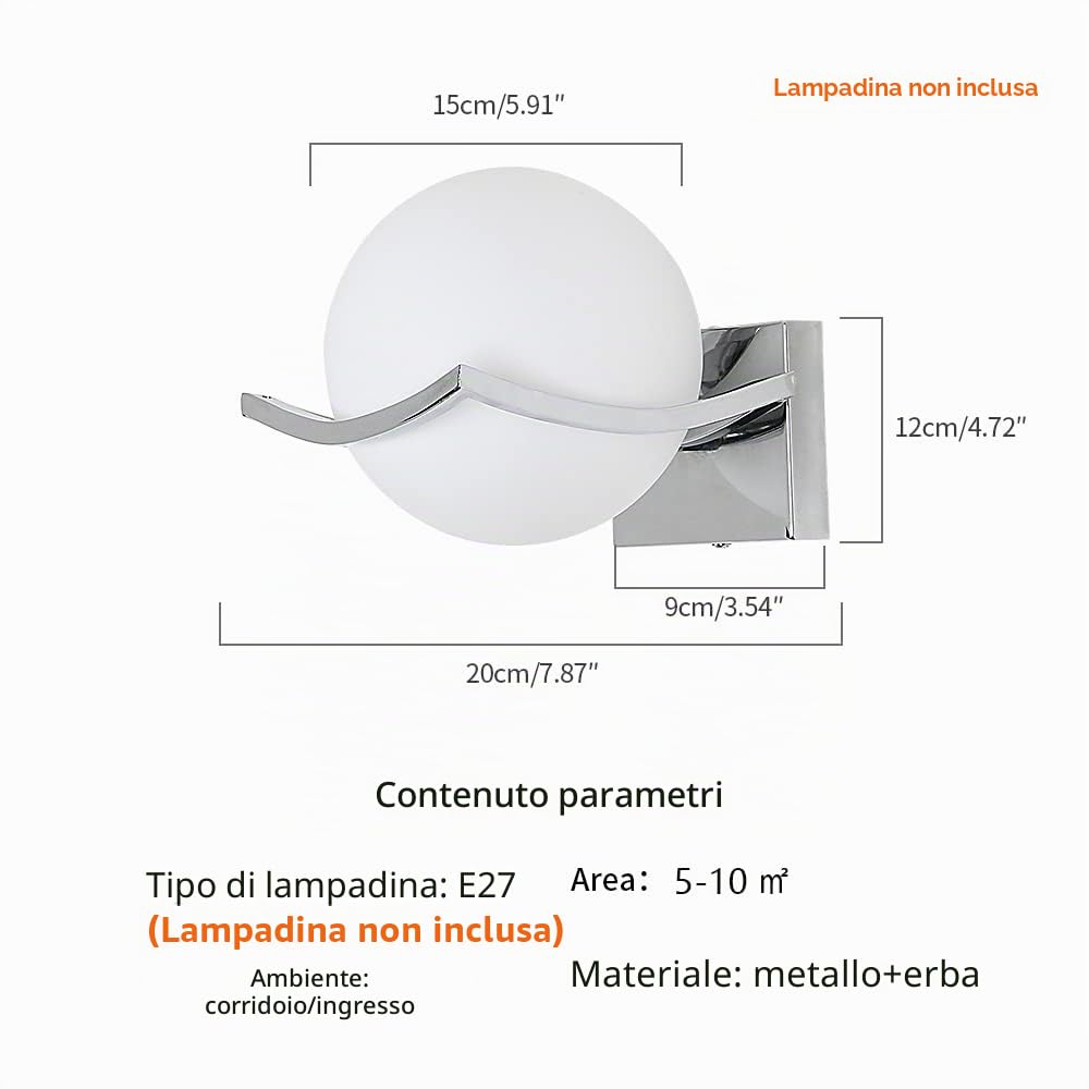 Lampada da Parete Interno, E27 Applique da Parete Moderno, Cromo Lampada a Muro Paralume di vetro 15CM per Camera da letto, Soggiorno, Scale, Corridoio (Senza Lampadina)