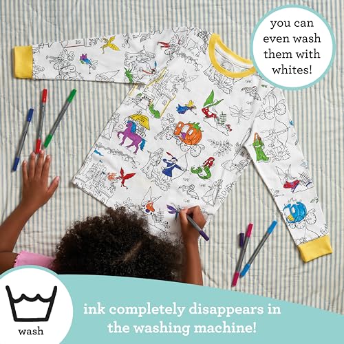 eatsleepdoodle coloring pajamas for boys and girls, with 10 washable markers, Kids Colorable Pajama 100% cotton3