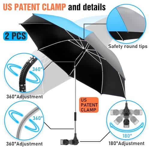 NBtoUS 2 PACK Chair Umbrella with Clamp, 360 ° Adjustable UPF50+ Beach Umbrella for Chair, Patio, Wheelchair, Camping, Golf Carts(Azure Blue/Smoke, Not Include Chair) by NBtoUS - Image 3