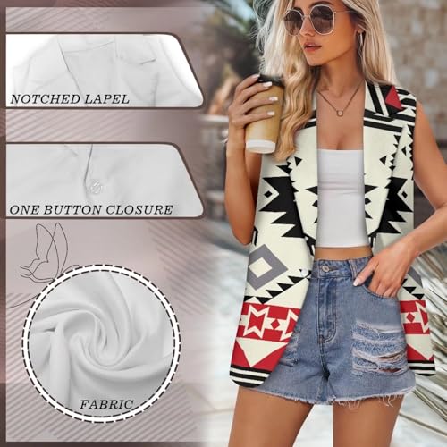 Image of Women's Aztec Print Western Ethnic Dressy Casual Versatile Western Aztec Full Lined Vest Tuxedo Suit Waistcoat