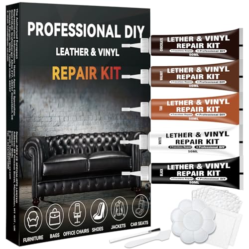 Leather Repair Kit for Furniture, Leather Seat Repair Kit for Cars, Vinyl Repair Kit for Sofa, Purse and Jacket, Restore Any Material, Fix Scratches, Tears, Holes and Peeling with Easy Instructions