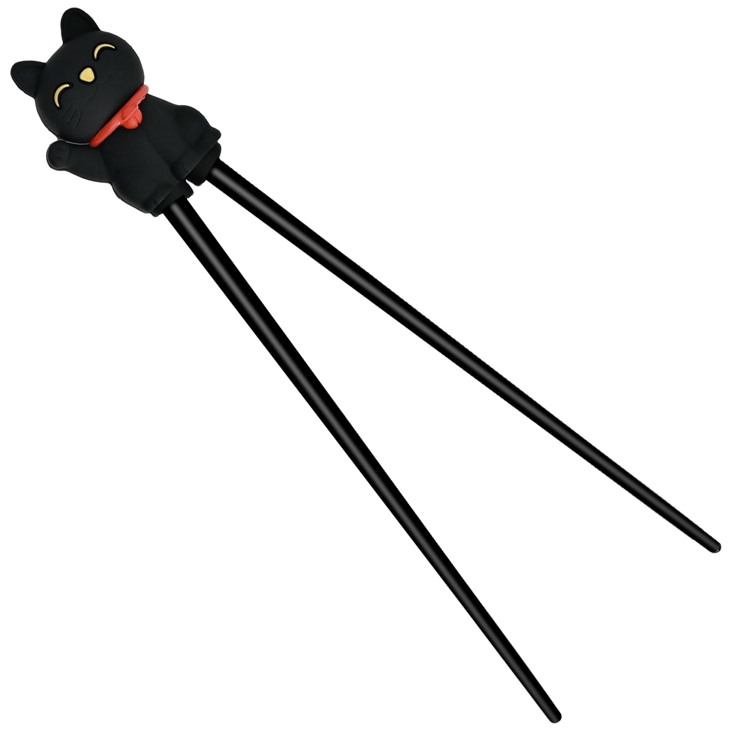 Rebound Training Chopsticks with Black Lucky Cat Design, Reusable Non-Slip Beginner Chopsticks with Easy-Bounce Hinge, Heat-Resistant Training Chopsticks