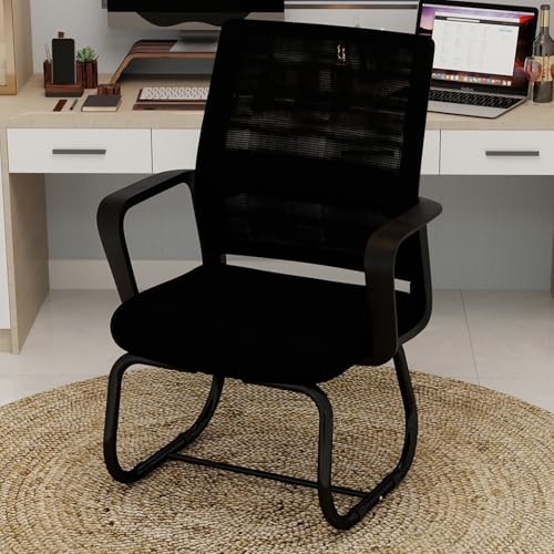 Calivra Chaise de bureau sans roulettes - Chaise de conférence moderne avec accoudoirs, dossier en maille et rembourrage doux - Pour bureau, bureau et maison