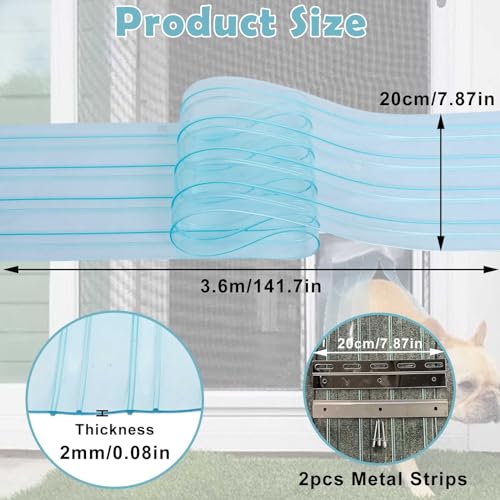 Gekufa Ersatzklappen für Hundetür, Streifen für Hundehütte 3.6m*20cm (mit 2pc Metal Strips), PVC-Umreifungsvorhang für DIY Hundehaustür, Transparenter Hundehütte Türvorhang Einfach zu Schneiden