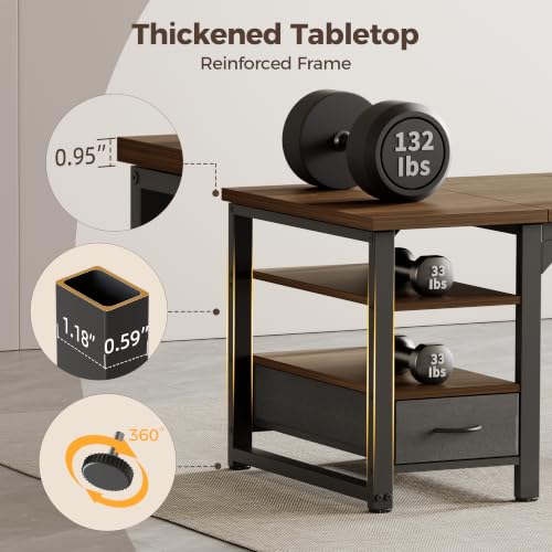 Image of Mericonia 48 in Computer Desk with Drawer, 1 inch Thick Reversible Office Desk | Modern Writing Table with Storage Shelves, Heavy Duty Industrial Study Desk for Home Bedroom Work
