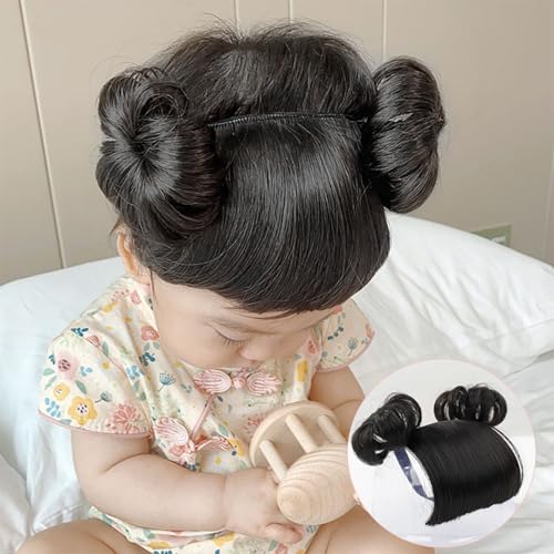 1PC Baby Wig, Natrual Black Baby Wigs for Girls Infant, Baby Girl Headbands with Bangs, High Temperature Silk Fake Bangs Headband with Head Buckle for COS Hair Accessories.3