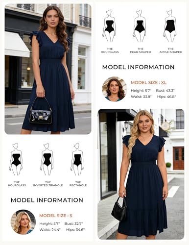 Image of GRACE KARIN 2026 Womens Summer Dresses V Neck Ruffle Sleeve Floral Boho Beach Dress A-Line Swing Midi Wedding Guest Sundress