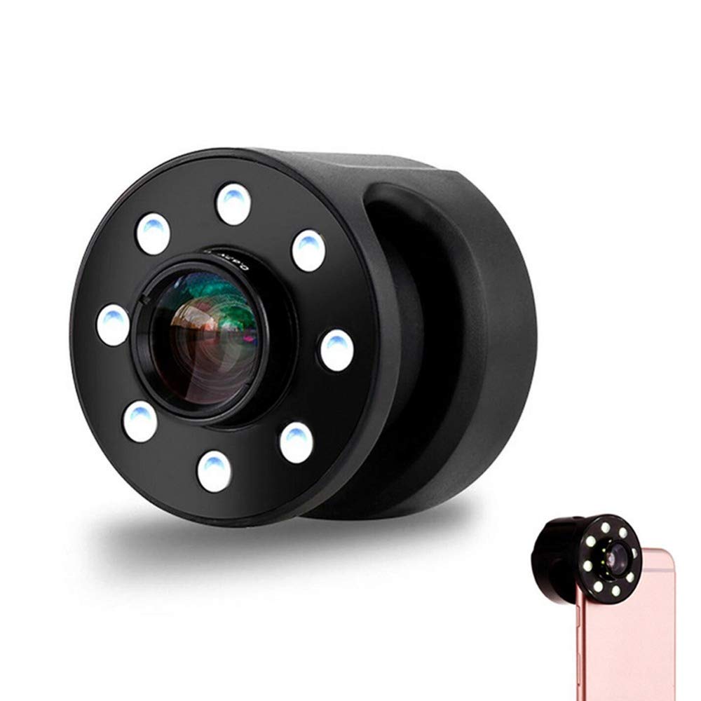 FSXTMMM Universal Phone 0.65X Wide Angle Lens 8 LED Rechargeable Beauty Flash Adjustable Brightness Macro Lens