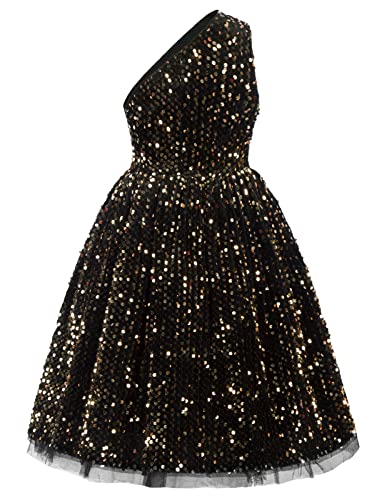 GRACE KARIN Girls Sequin Dress One Shoulder Wedding Party Gown with Hair Bow 5-12Y2