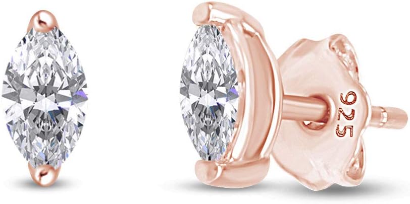 Marquise Stud Earrings for Women White Cubic Zirconia and Moissanite Studs Push Back Earrings in 14K Gold Plated 925 Sterling Silver Minimalist Jewelry Gift for Her