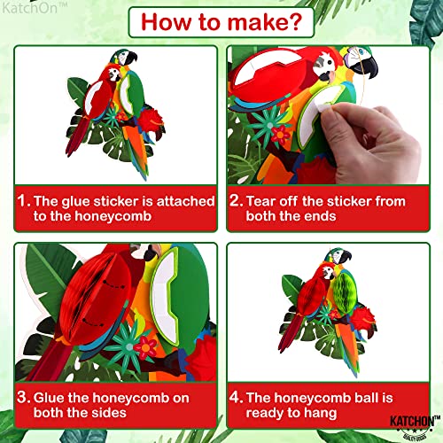 Image of KatchOn, Large Tropical Birds Honeycomb Cutouts - 9x7.7 Inch | Paper Bird Decorations, Luau Party Decorations, Hawaiian Party Decorations, Rainforest Decor, Tiki Party