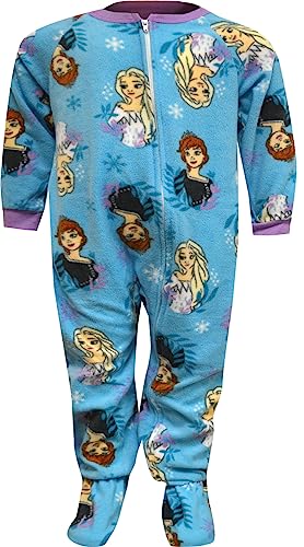 Girls Frozen Elsa and Anna Blanket Sleeper Toddler Blue Footie Pajama2