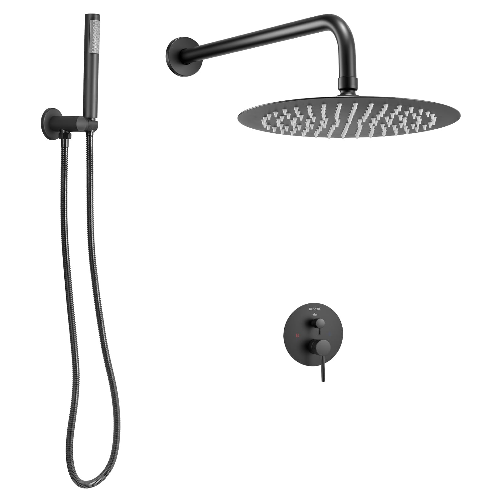 VEVOR Zestaw baterii prysznicowych, system prysznicowy z deszczownicą 8-calową (20,3 cm) okrągłą głowicą prysznicową i ręcznym sprayem, montowane na ścianie armatura łazienkowa z mosiężnym zaworem i