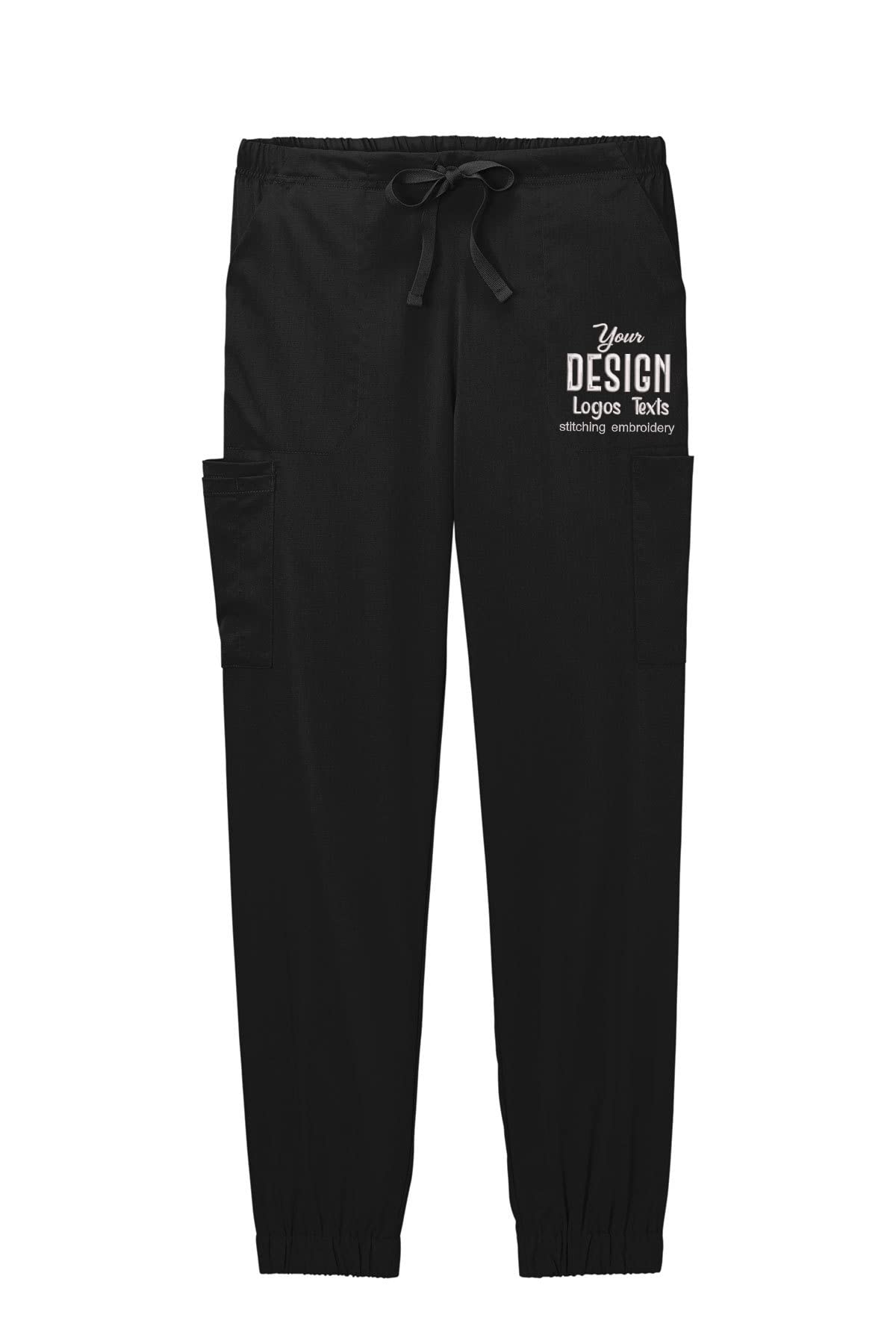 INK STITCH Women WW4258 Women Embroidered Logo Texts Workflex Scrub Jogger Pants - Black (2XL)