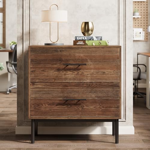 TRIBEWOOD 31.5\" Solid Wood Vertical File Cabinet with 2 Drawers, Farmhouse Large Tall Filing Cabinet for Home Office, Adjustable Removable Hanging Bars for Letter, Legal Size, Printer Stand