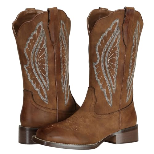 J's.o.l.e Square Toe Cowboy Boots for Women Wide Calf Cowgirl Boots Mid Calf