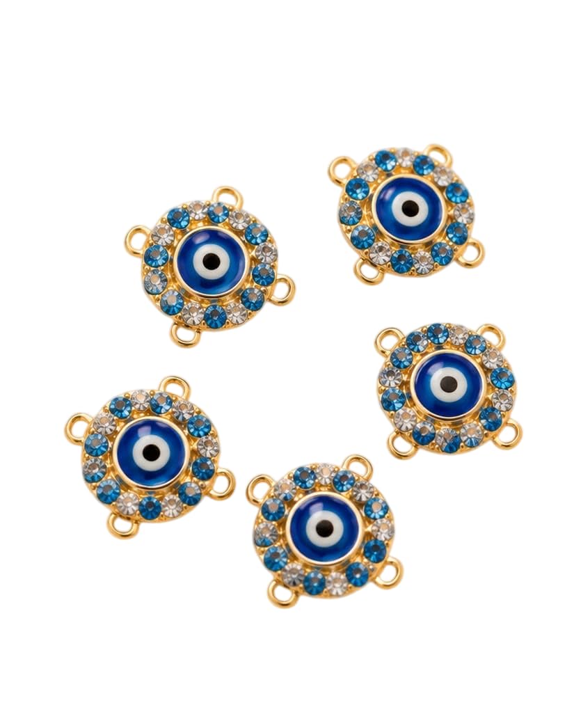 Blue and Golden Evil Eye Connector Charms with Rhinestones, Metal Pendant Accents for Handmade Bracelets, Necklaces, Rakhi Making, and Jewelry Craft Supplies-image-29