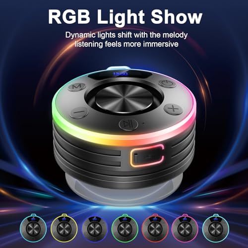 Image of Bluetooth Speaker, Shower Speaker Portable with Hook, IPX7 Waterproof Bluetooth Speakers with Suction Cup, Digital /Time Display, Crystal Sound, Small Wireless Speakers for Outdoor Bathroom Gifts,Black