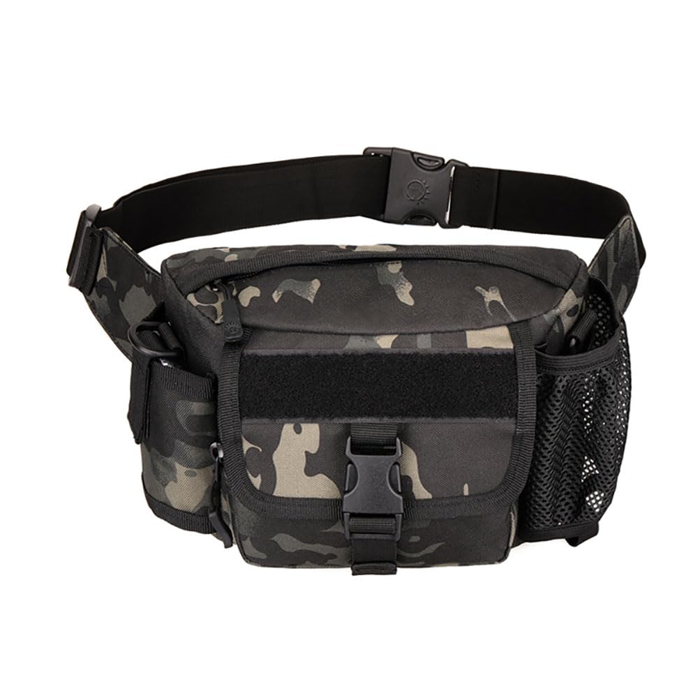 YFNT Tactical Waist Pack Single Shoulder Fanny Bag Water Resistant Waist Pouch with Water Bottle Holder for Hiking Climbing, Dark Camouflage