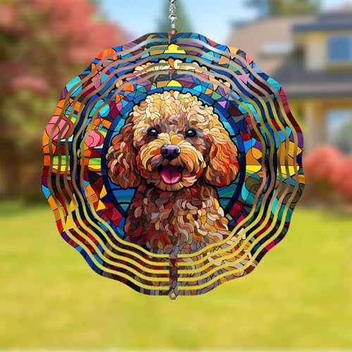Poodle Dog Wind Spinners Outdoor Dog Memorial Gifts, 3D Metal Kinetic Hanging Garden Wind Spinner, Spinner Decor, Wind Sculptures for Outdoor &...
