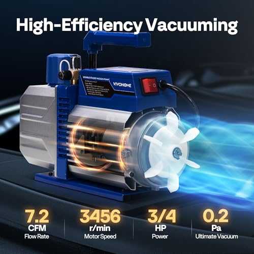 Image of VIVOHOME 110V 3 /4 HP 7.2CFM Dual Stage HVAC Vacuum Pump and 4 Way AC Manifold Gauge Kit, Sparkless Motor for R32 R1234yf R454B R134a R22 R410a Systems, Automotive Air Conditioner Maintenance
