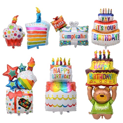 7 globos de cumpleaños para niños, globos de cumpleaños XL, globos de cumpleaños, globos de cumpleaños, globos de pie, osos globos de cumpleaños, decoración de fiesta para niños y niñas