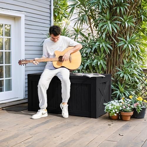image for Greesum 120 Gallon Deck Box, Resin Outdoor Storage Container for Patio