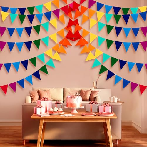 Image of Party Propz Colourful Bunting Flags For Decoration - 1 Set of 24 Pcs (2.1 meters) Rainbow Buntings For Decoration | Multicolor Banner for Decoration (Cardstock)