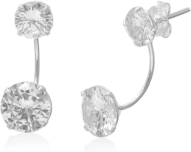 Brinco Prata Dupla Zircônia Redonda 06 e 08mm Grace Kelly Prata 925 Original
