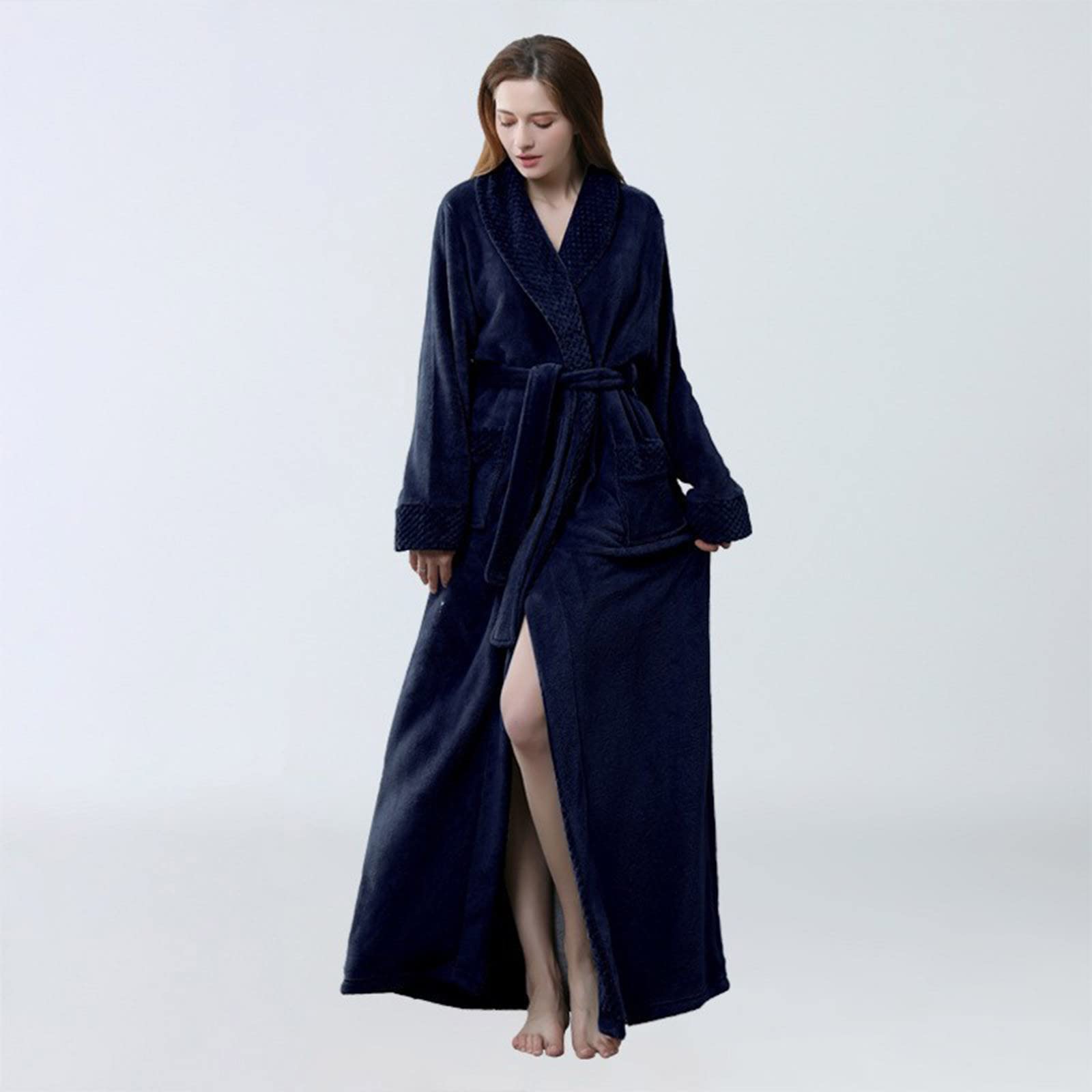 Generico Vestaglie Invernale Caldo Donna Lungo Morbido Maglia Accappatoio | Pigiama Invernale A Manica Lunga Accappatoio Fitness Donna Flanella Accappatoio Con Tasche E Cintura Loungewear