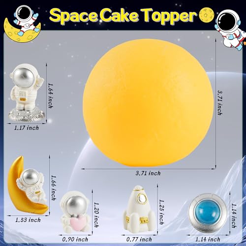 Vidotim Moon Cake topper,6Pcs Space Astronauts Diy Cake Decoration, 3D Soft light Moon Cake Topper for Children Space-Themed Decoration Birthday Party Supplies, Cake Decoration (Yellow) by Vidotim - Image 2
