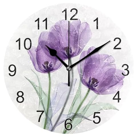 UMIRIKO Clock Lavender Flowers Floral Wall Clock Bathroom Silent Non Ticking Home Office School Decorative Art Round Wall Clock 202b5885 Cover