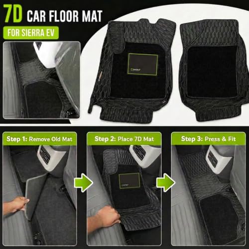 Image of EV MASTER Premium 7D Car Floor Mat Full Set for TATA Sierra EV Hybrid (2026 Onwards) Luxury Leather Double Car Foot Mats Complete Set of 3, Waterproof and Washable