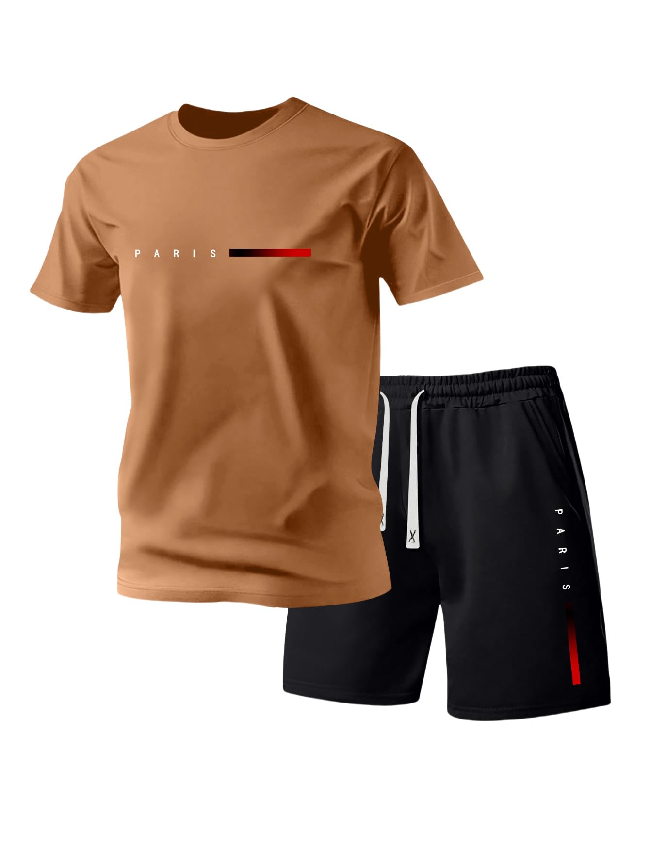 Conjunto de 2 piezas de camiseta ligera de manga corta con estampado de letras de París para hombre, simple, a la moda, casual, vacaciones, deportes — view 10