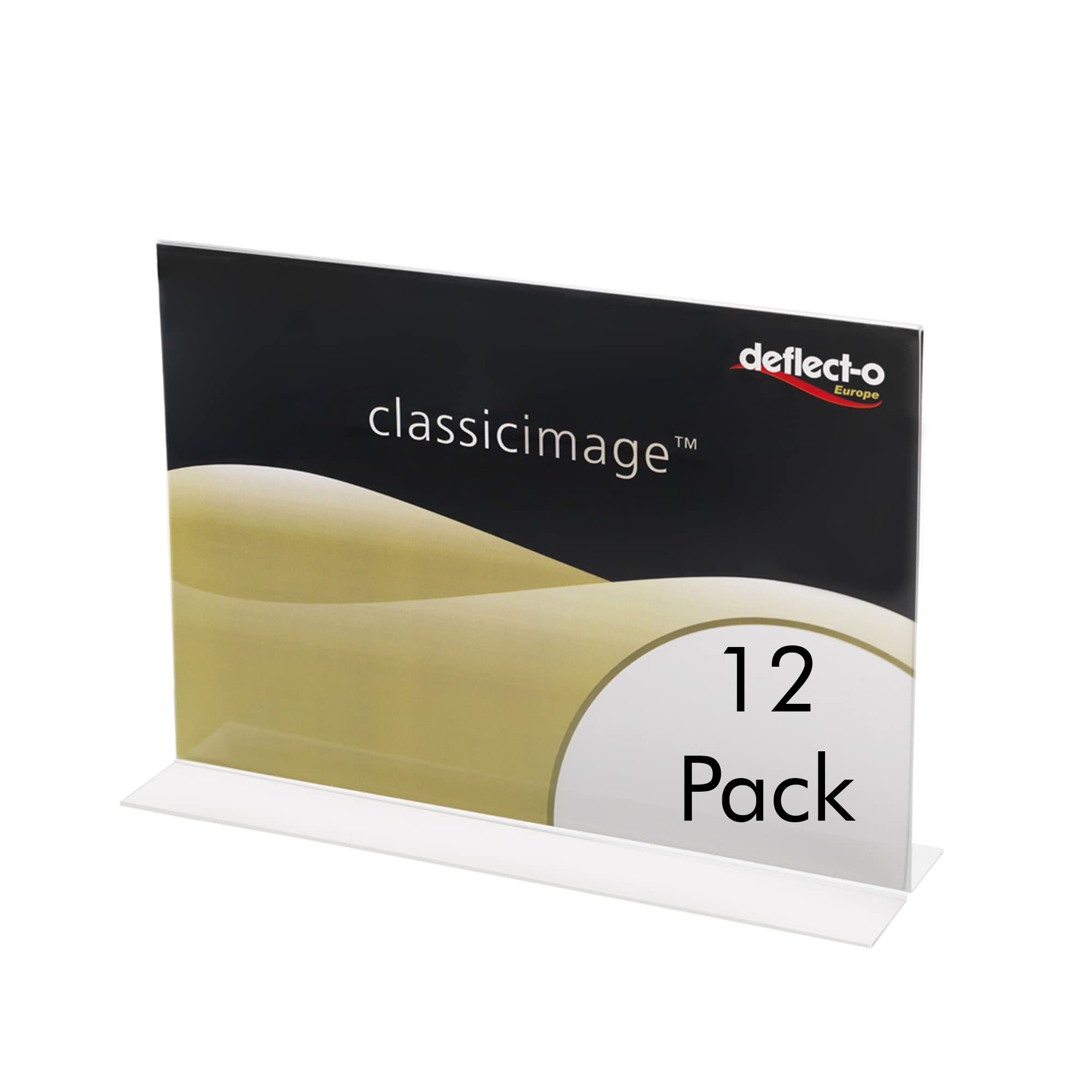 Deflecto | Clear Acrylic Sign Holder A4 Angled Stand Up Sign Holders Pack Of 12 | Landscape Display Stand Suitable For Promotional Material, Menu | Bundle Saving