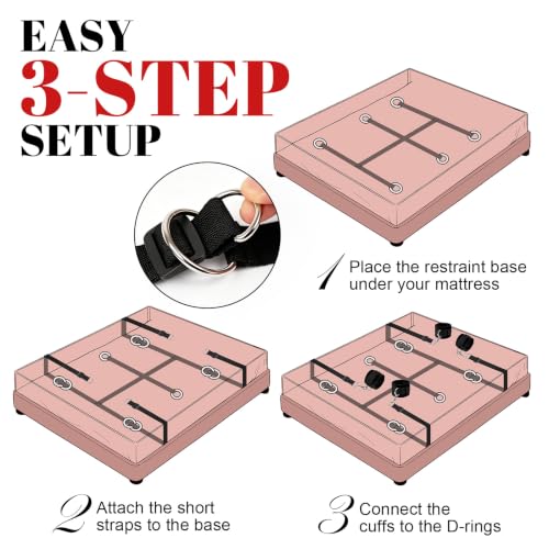 Image of Sex Bondage BDSM Kit Bed Restraints Set, Super Easy Install Straps | Discreet Hidden Under Mattress, Extra Long Handcuffs & Ankle Cuff, for Adults Women Couples, Queen & King Size