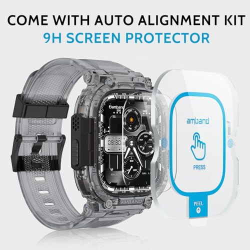 Image of amBand Bands Case Screen Protector Compatible with Apple Watch Ultra 3 /2 /1 49mm, M1 Sport Series Rugged Cover Strap and 9H Tempered Glass Film, Protective Bumper for iWatch 49 mm Men Crystal Black