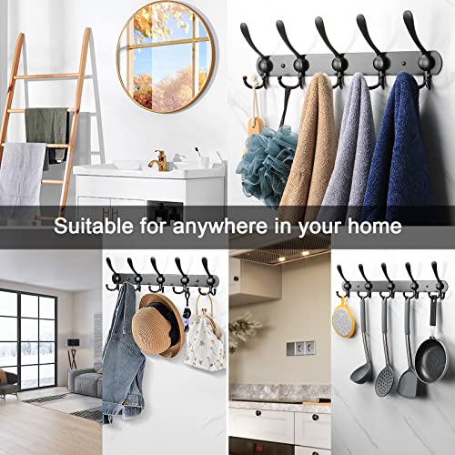 Nearmoon Coat Rack Wall Mounted-2 Pack, Heavy Duty Bath Towel Hooks Stainless Steel Robe Hooks Holder, Metal Coat Hook For Towel Coat Hat Key Bathroom Bedroom Hotel Entryway (5 Hooks, Matte Black) #TOP5