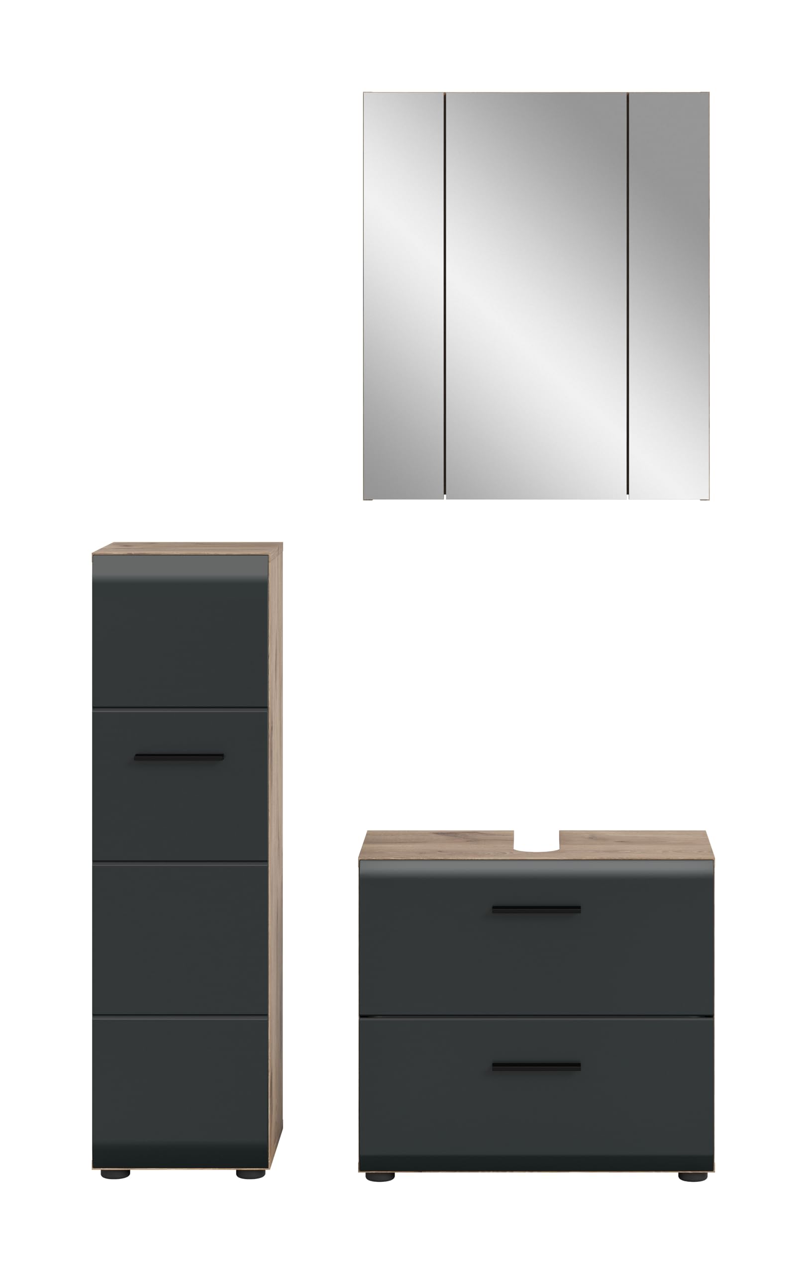 xonox.home – 3 TLG. Badezimmerkombination Ice 105x185x30 cm in Korpus Nox Oak Nachbildung und Front schwarz matt – Hochwertige Badmöbel-Kombi – modern – Bild 2