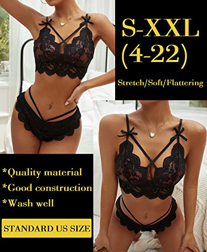 Namifin Womens Lingerie Set Two Piece Lace Bra Panty Set Sexy Underwear Boudoir Outfits Black Large #TOP3