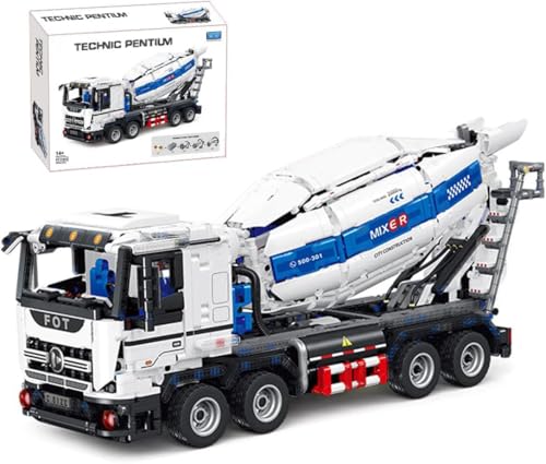 FULHOLPE Technology Concrete Mixer Truck Building Blocks Kit, 2.4G/APP Control Concrete Mixer with Motor, 2432 Pieces Truck Vehicle Building Set Compatible with Major Brands