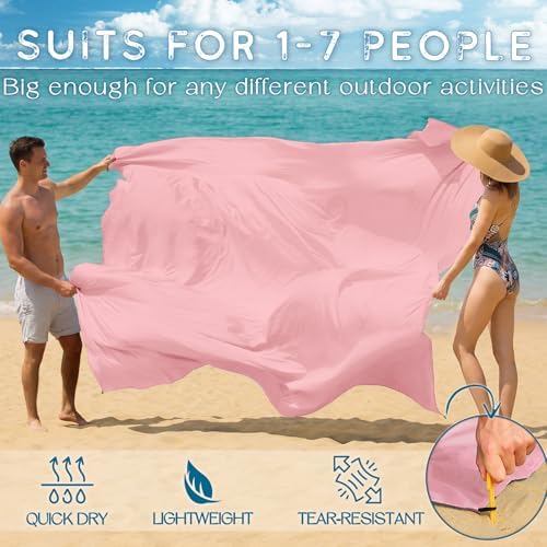 BYDOLL Beach Blanket Waterproof Sandproof Large Sand Free, 78''X110'' Oversized Sandless Lightweight Blanket Picnic Mat for Beach Travel Camping Hiking with Stakes - 3