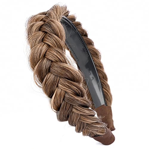 Gledola Wide Braided Headband With Teeth Braids Hairband With Tooth Synthetic Hair Band Plaited Hairband For Women (W-Yellow Earth)