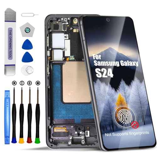 【US Version】 LCD Screen Replacement for Samsung Galaxy S24 Touch Digitizer Display Assembly with Frame for Samsung Galaxy SM-S921U with Repair Parts Kits(Black, No Fingerprint)