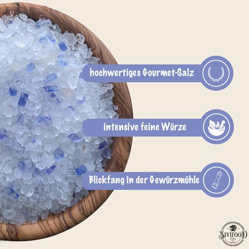 SIVIFOOD grobes Blausalz 600g - blaues Kristallsalz grob saphierblaues Gourmet Salz als Geschenk Speisesalz grobkörnig für Salzmühle zum verschenken Natur Gewürzsalz für Steak Fleisch und Fisch