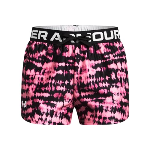 Under Armour Girls Play Up Printed Shorts, (682) Fluo Pink/Black/White, X-Large