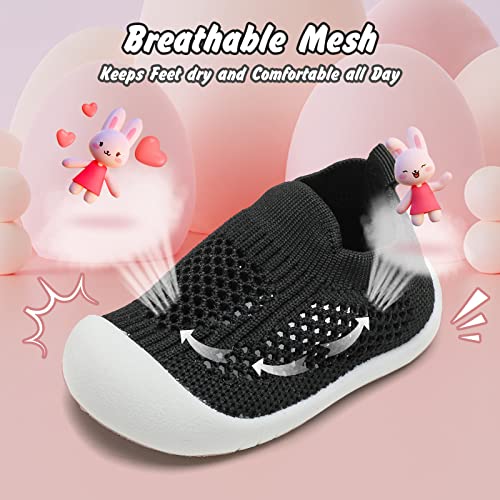 Baby First Walking Shoes Size 4 Toddler Baby Girl Infant Soft Sole Non Slip Lightweight Causal Breathable Mesh Causal Velcro School Winter Sneakers For Baby Boy 12-18 6-12 Months(Black 12.5) 4T #TOP5